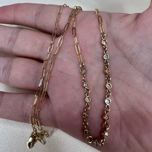 Stunning Basel Set Diamond In Paperclip Necklace Chain In 14K Yellow Gold 18" - Picture 3 of 16